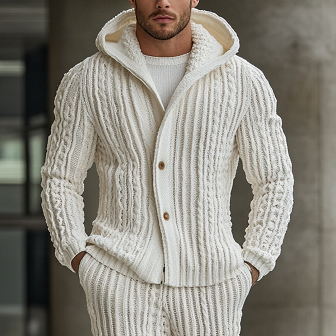 Men's Knitted Hooded Button Set-inspireuse