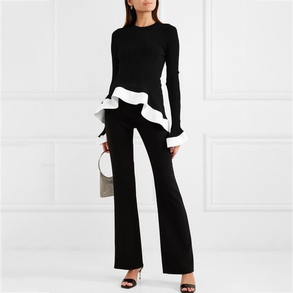 Casual commuter color matching long-sleeved top and trousers set