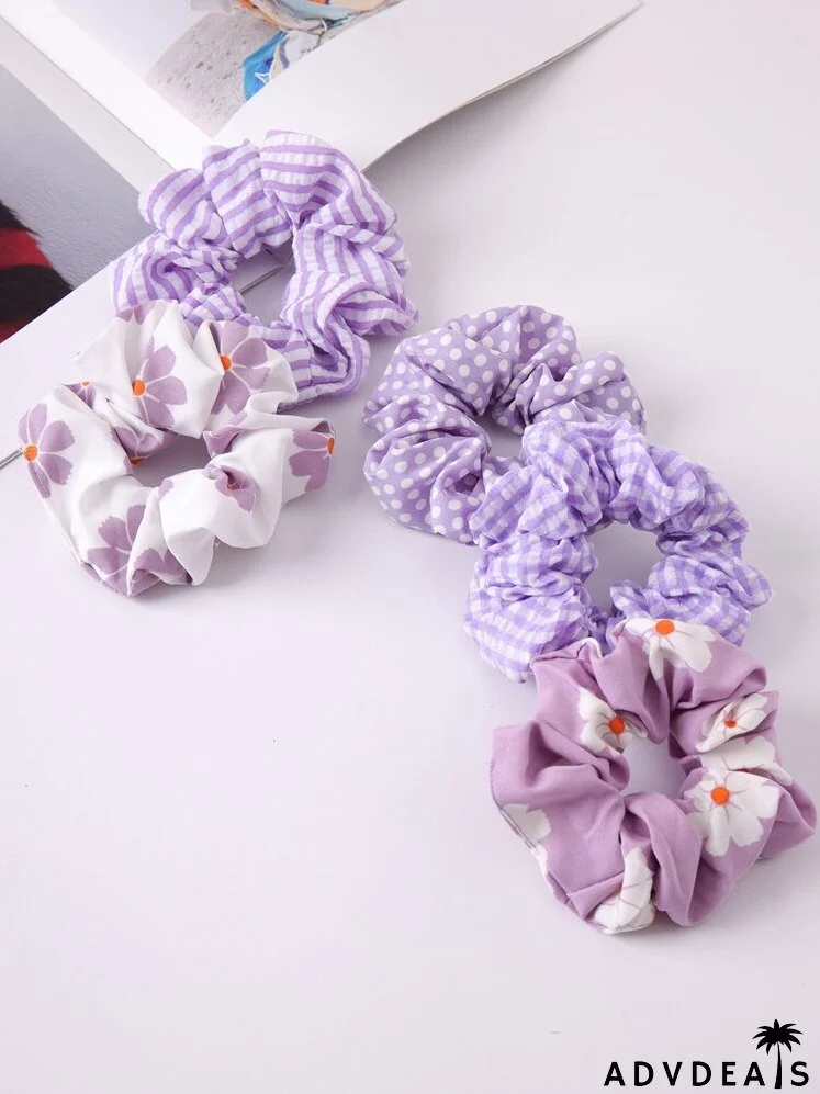 5pcs Floral Print Scrunchie
