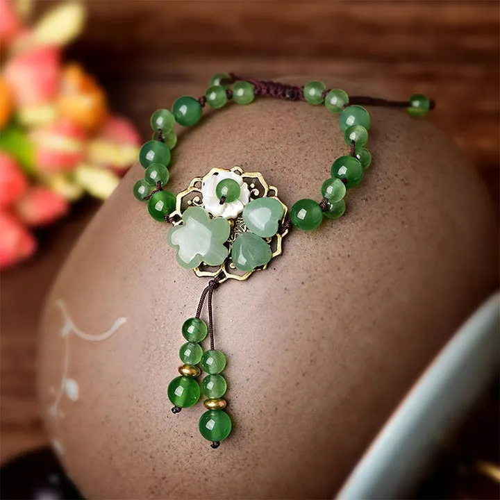 Dangling Flower Natural Green Jade Luck Bracelet