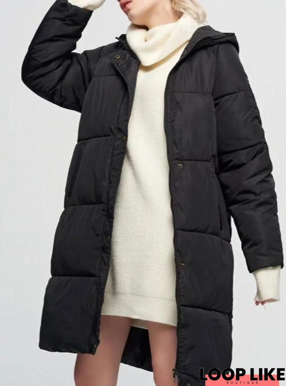 Pure Color Loose Casual Cotton Hooded Coat