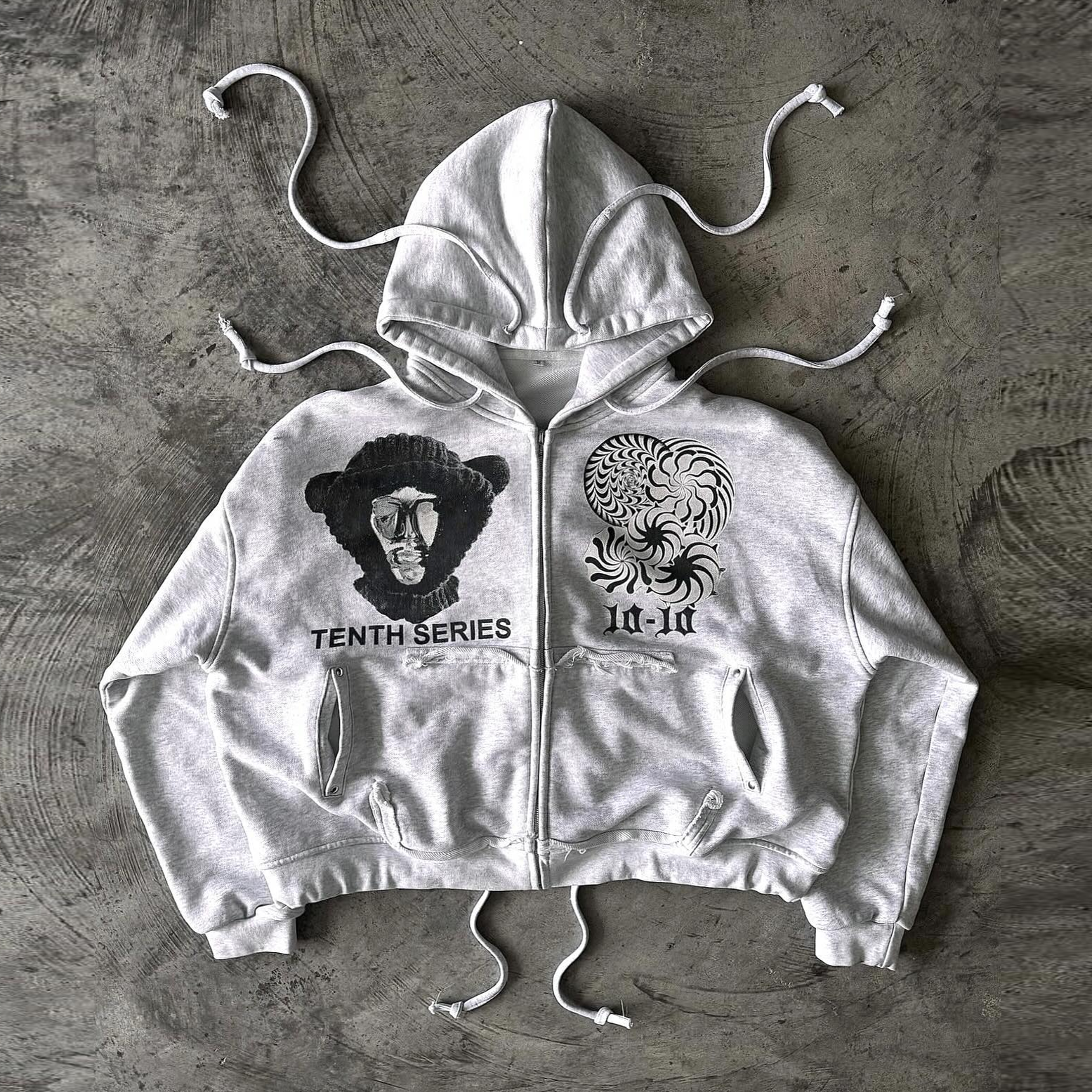 Personalized zip-up hoodie with multi-drawn print
