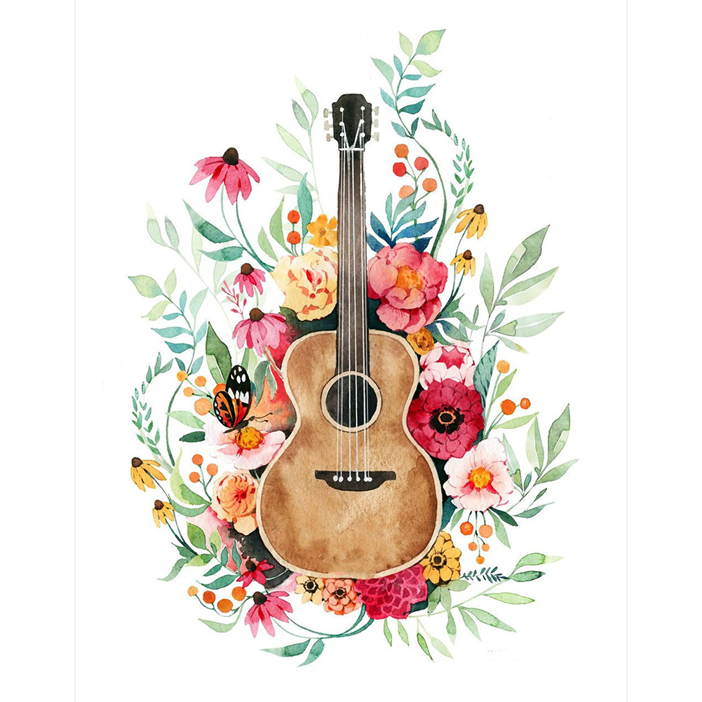 

30*40CM - Round Drill Diamond Painting - Guitar Flower, 501 Original