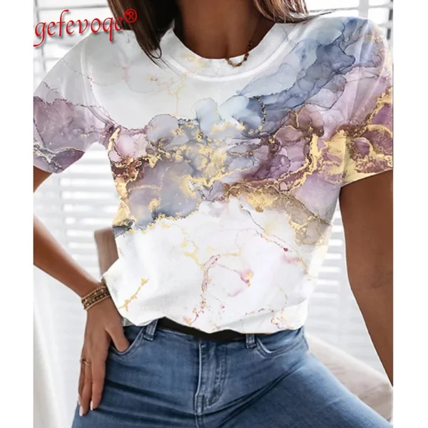 Graphic Floral Print Streetwear Casual Short Sleeve Plus Size Funny Kawaii Harajuku Tees T-shirt Summer Clothing for Women