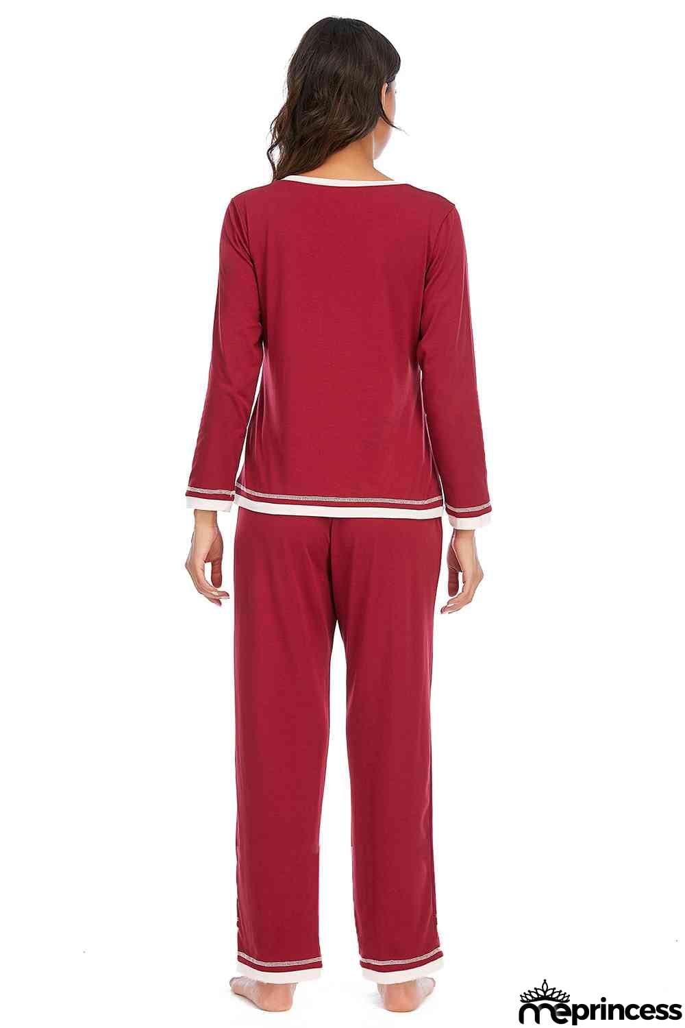 V-Neck Top and Pants Lounge Set