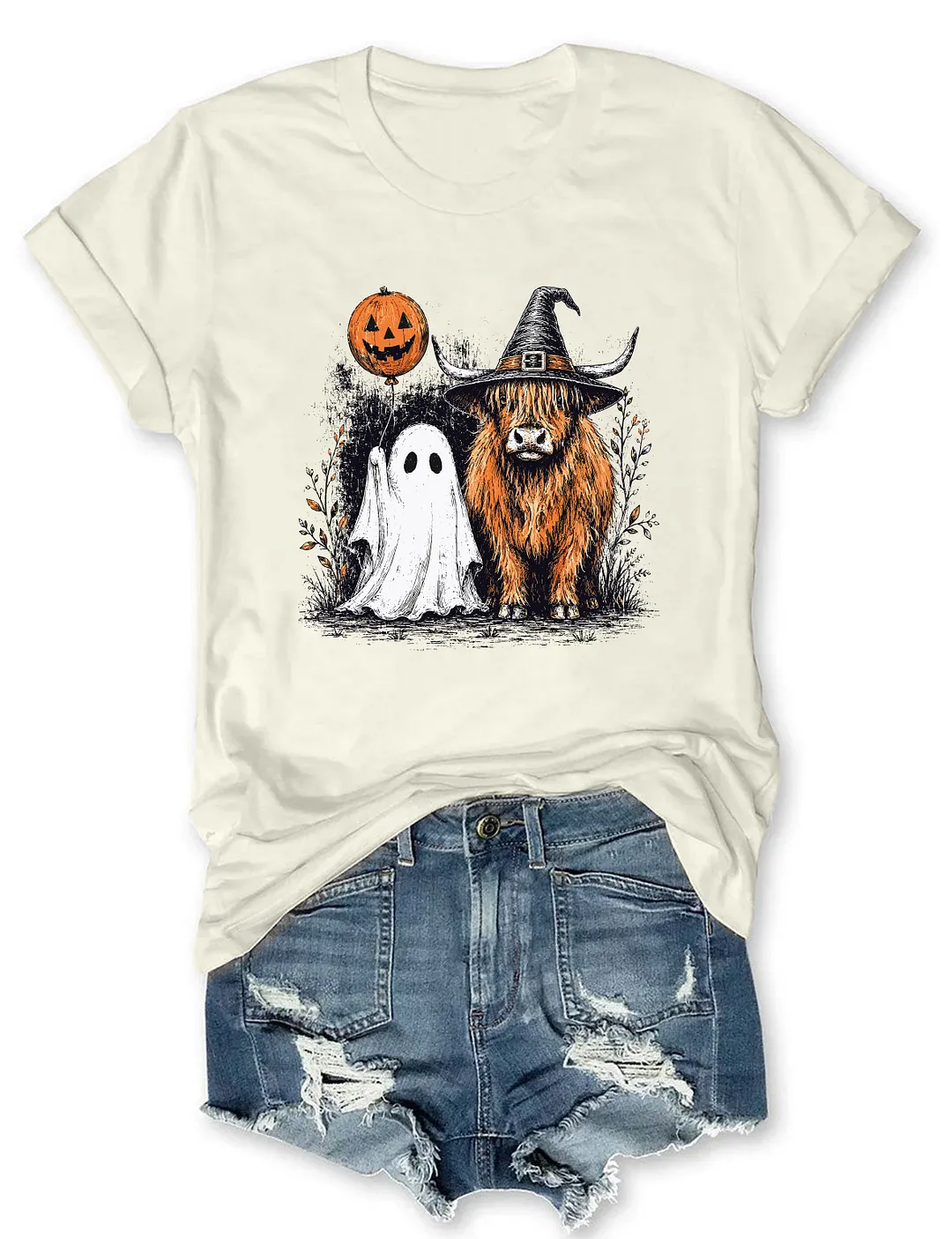 Cute Spooky Highland Cow Ghost T-shirt
