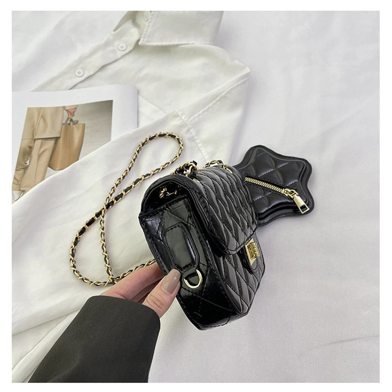 Women’s Small Pu Leather Lingge Streetwear Magnetic Buckle Square Bag