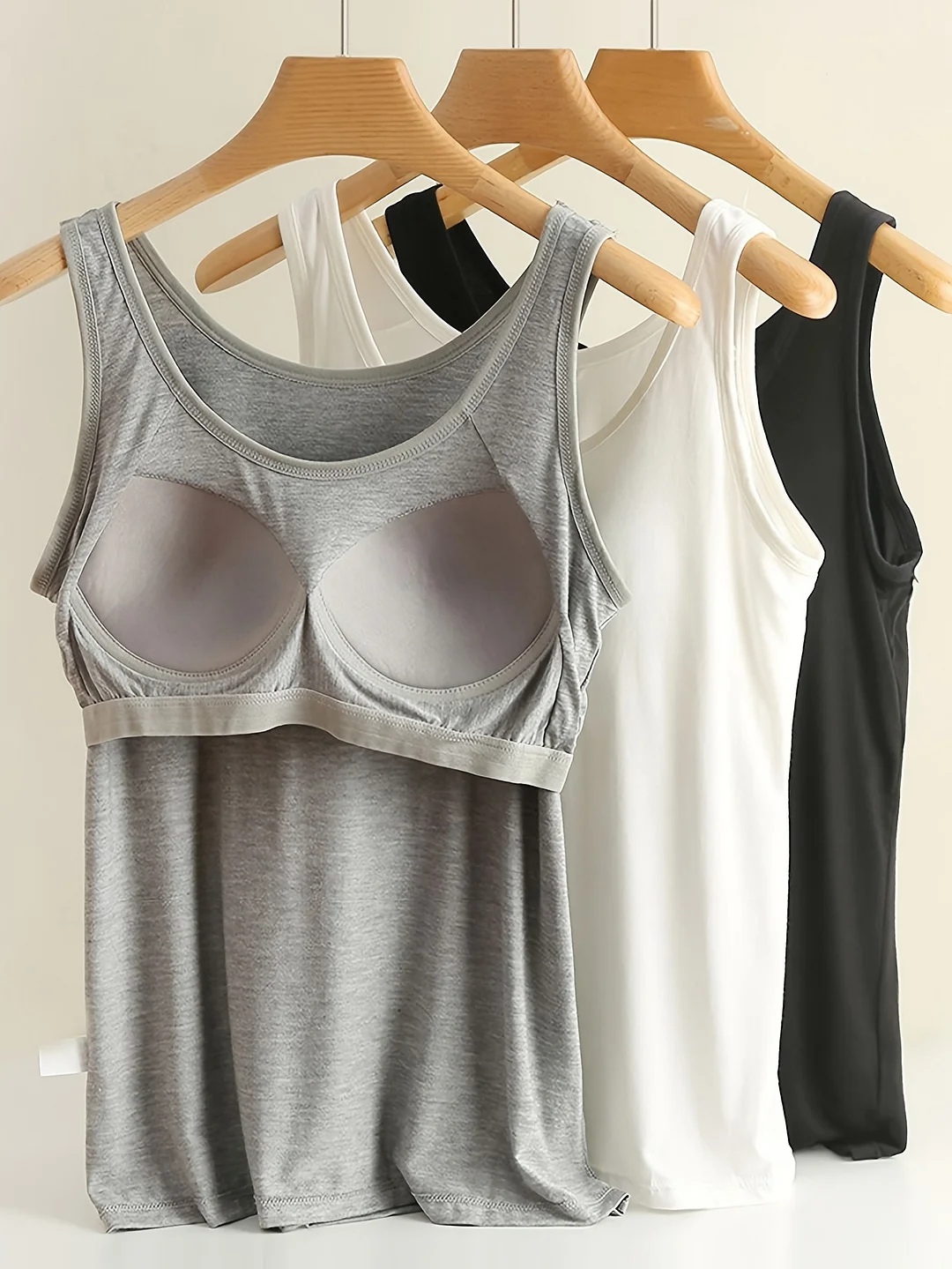 3pcs Women’S Camisole Tops With Built-In Bra - Soft Rayon, Breathable & Comfortable, Gray, White, Black, Yoga & Casual Layering Undershirts, Non-Removable Pads, Hand Wash Or Dry Clean | IFYHOME