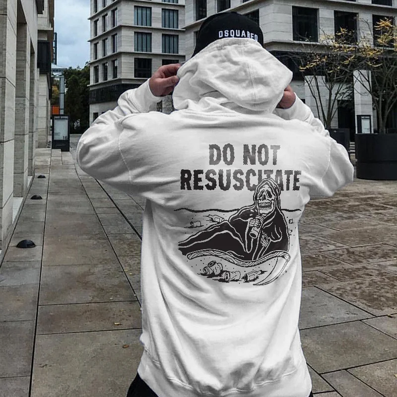 Do Not Resuscitate Skull Printed Men's Hoodie -  