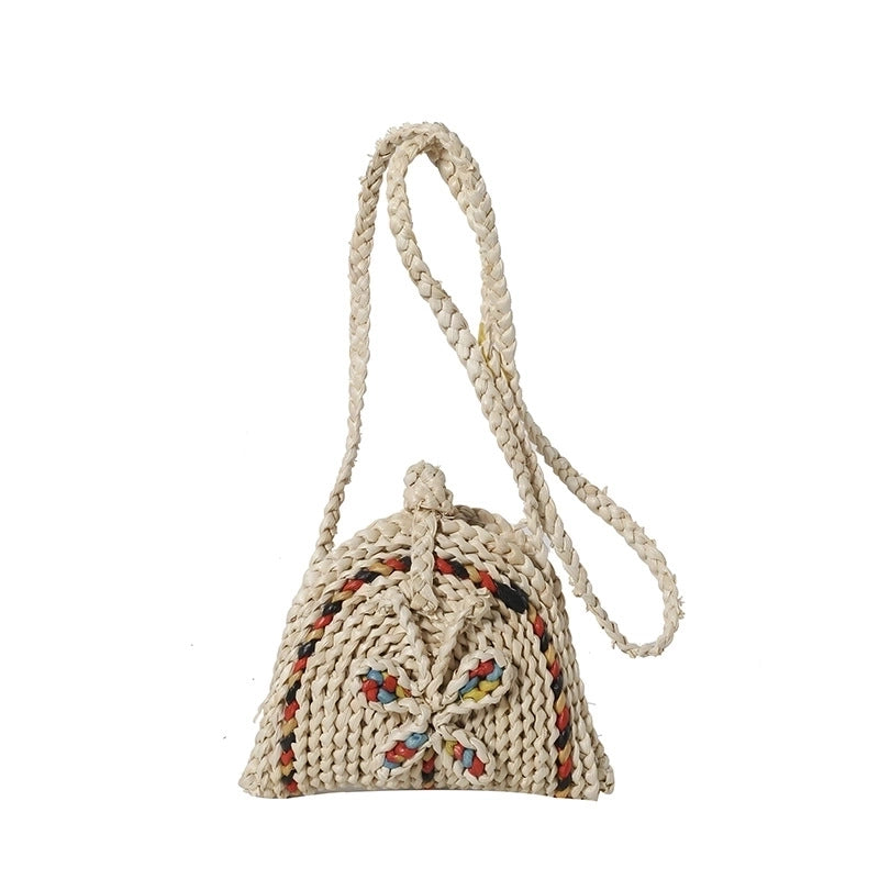 Women’s Medium Straw Flower Butterfly Vacation Beach Weave Bucket Buckle Beach Bag