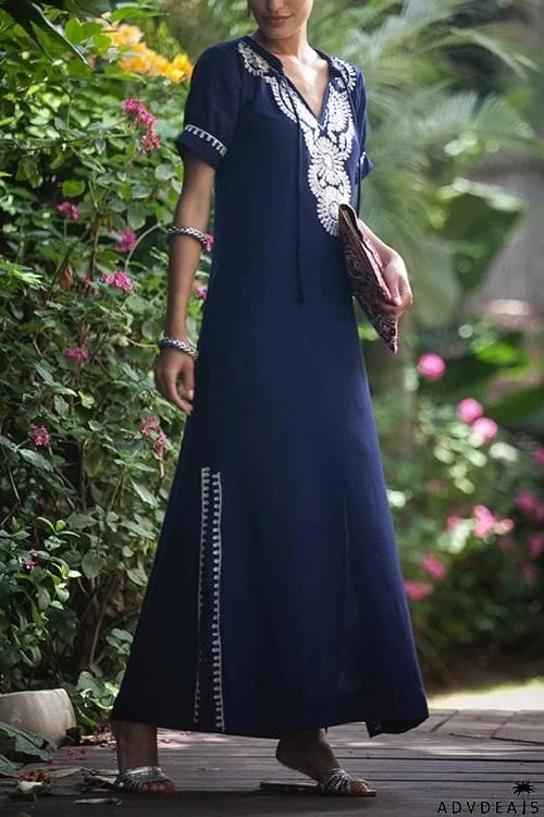Embroidery Short Sleeve Cover Dress