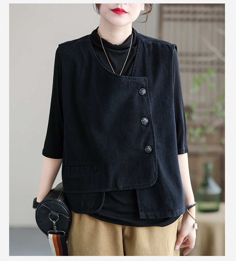 Retro Sleeveless Loose Solid Color Vest