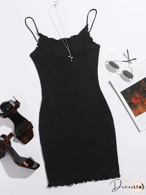 Plus Lettuce Trim Rib-knit Dress for Women
