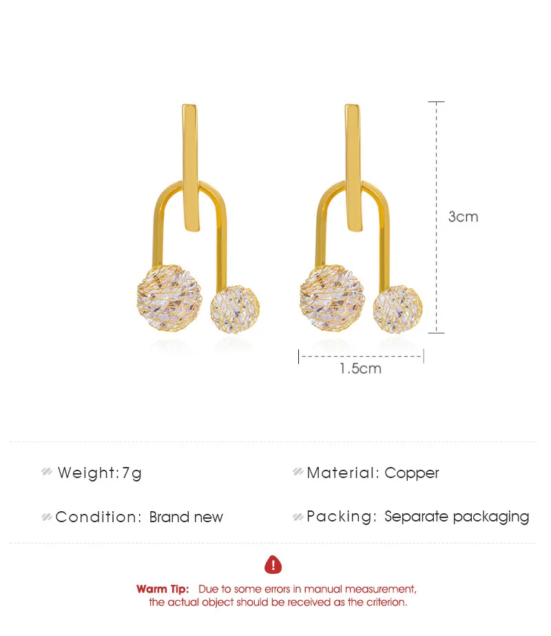 U-Shaped Zirconia Earrings Gold-Plated Earrings