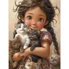 Diamond Painting -DIY Round Drill Girl with Pet Character(35x45 CM)