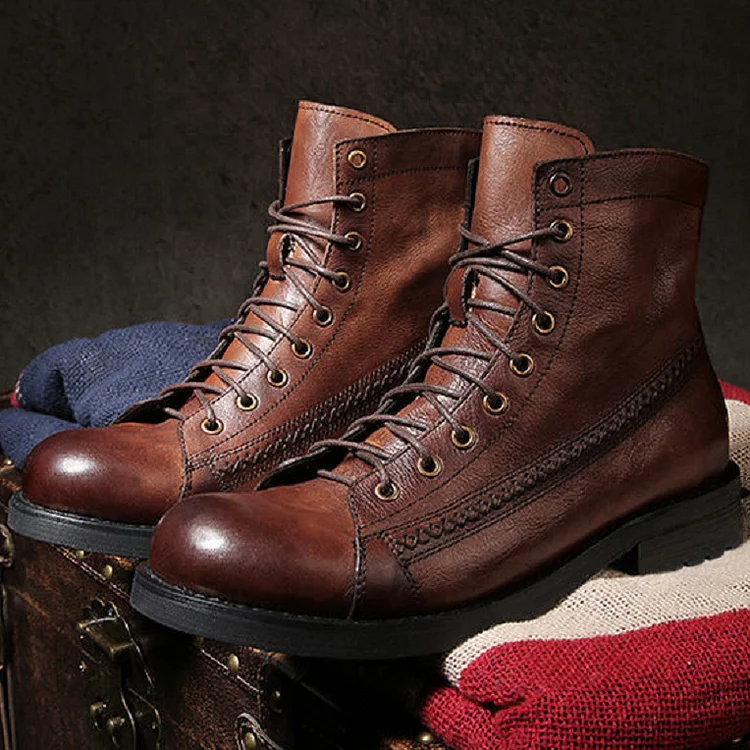 Men's Vintage British Style Lace-Up Tooling Martin Boots