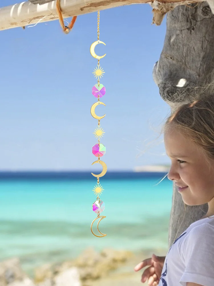 1/4pcs Hanging Bead Moon Sun Light Catcher Crystal Outdoor Wall Wind Chimes