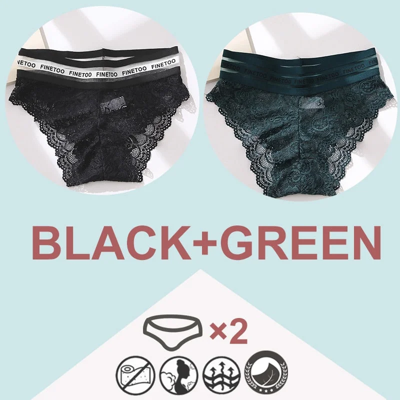 FINETOO 2PCS/Set High Waist Women Panties Sexy Lace Underwear Woman Lace Pantys Mesh Floral Lingerie Female Seamless Briefs L-XL