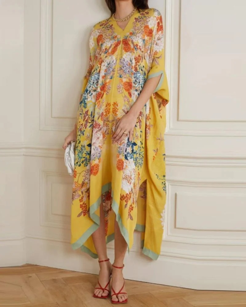 Kaftan Chiffon Tribal Print Maxi Dress Vacations