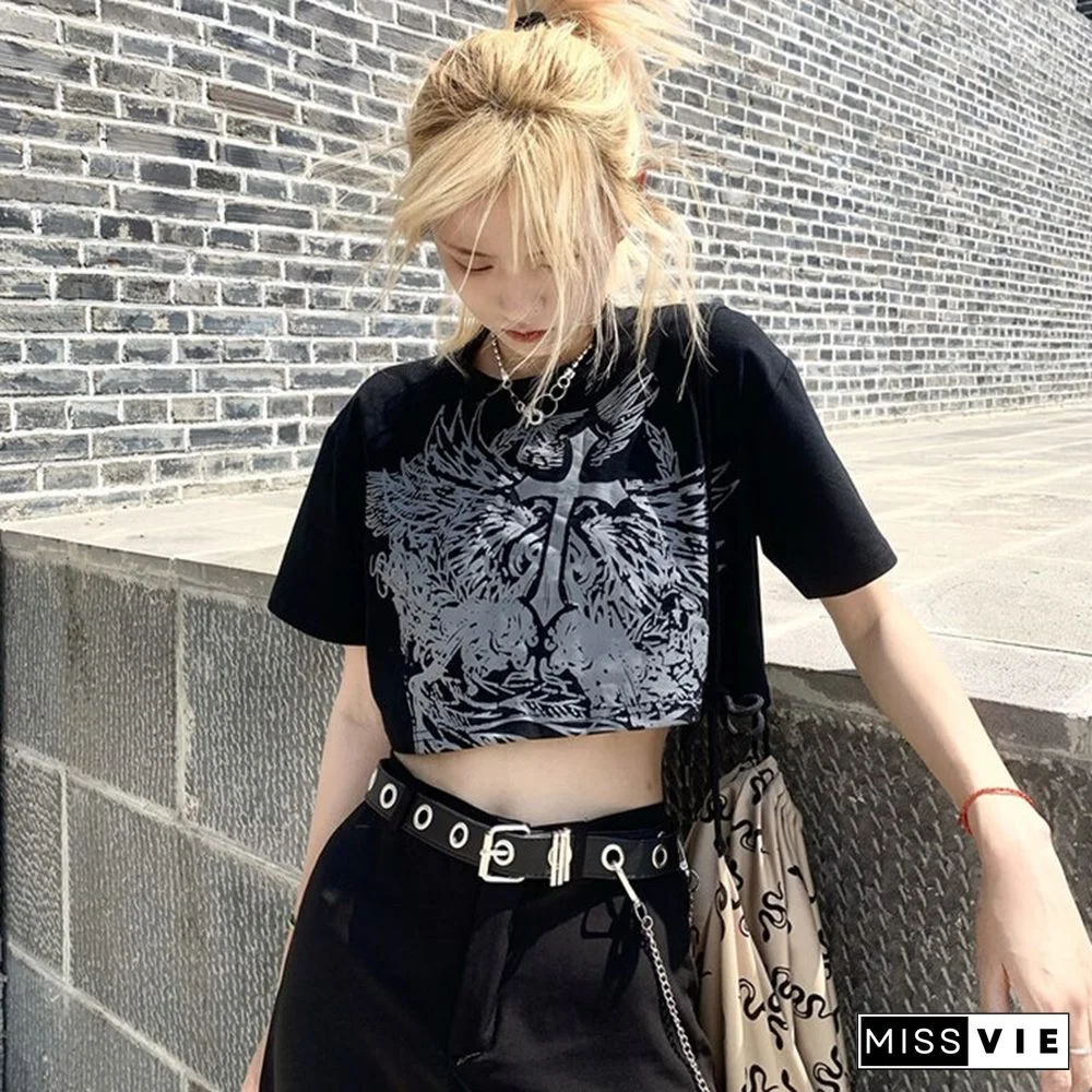 Gothic Style Crop Top Harajuku Graphic T Shirt For Women Ulzzang Tshirt Summer Tee Short Clothes Short Sleeve Album Y2k