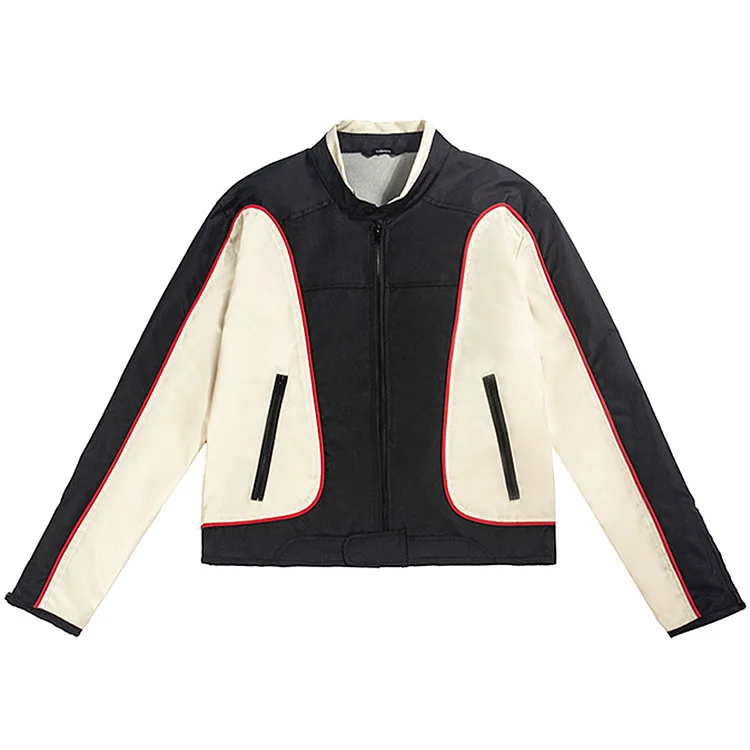 Baseball Patchwork Contrasting Color Motorcycle Jacket