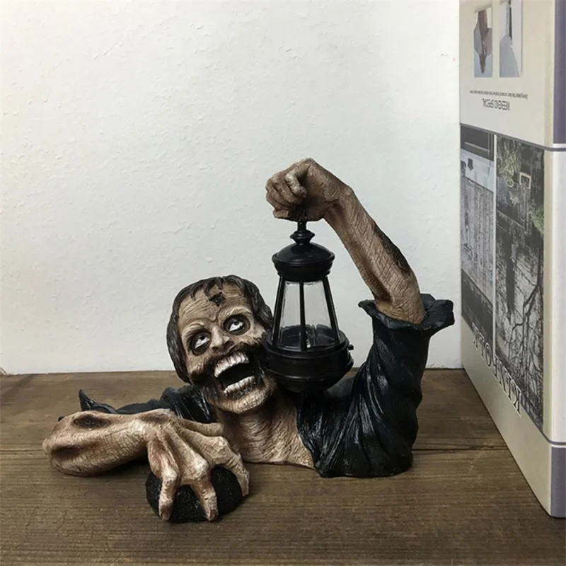 Cifeeo Zombie Terror Lantern Creative Terror Halloween Outdoor Decor Garden Zombie Resin Statue Gnomes With Battery Lantern For Yard