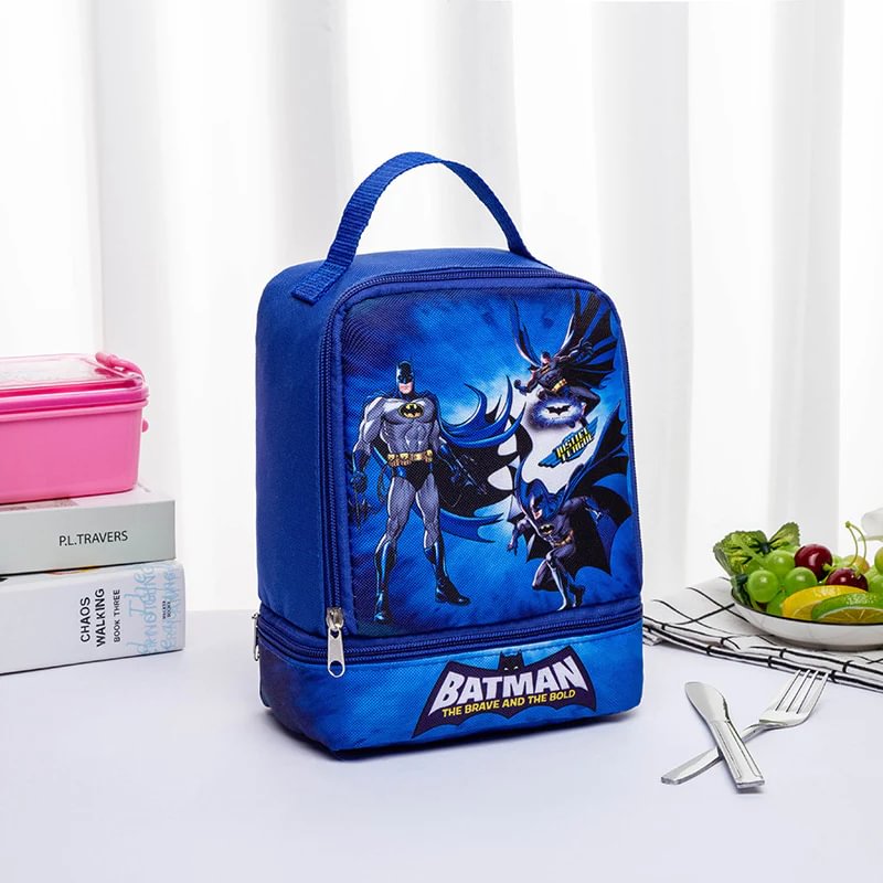 Batman Portable Lunch Box Snack Milk Fruit Storage Bag Double-layer Lunch Bag for School and Picnic