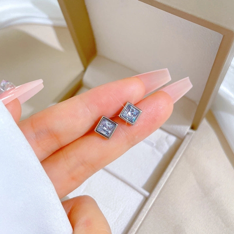 1 Pair Minimalist Square Plating Inlay Titanium Steel Zircon Ear Studs
