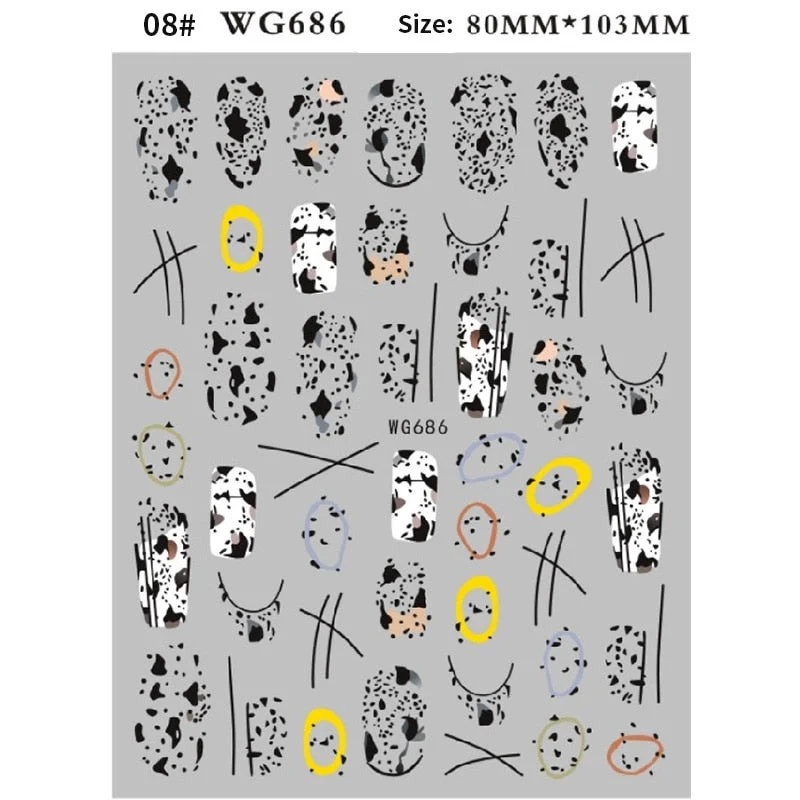 Black White Milk Cow 3D Nail Stickers Butterfly Leopard Adhesive Nail Transfer Decals Sliders Wraps DIY Nail Art Decorations
