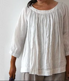 Linen Round Neck Casual Top