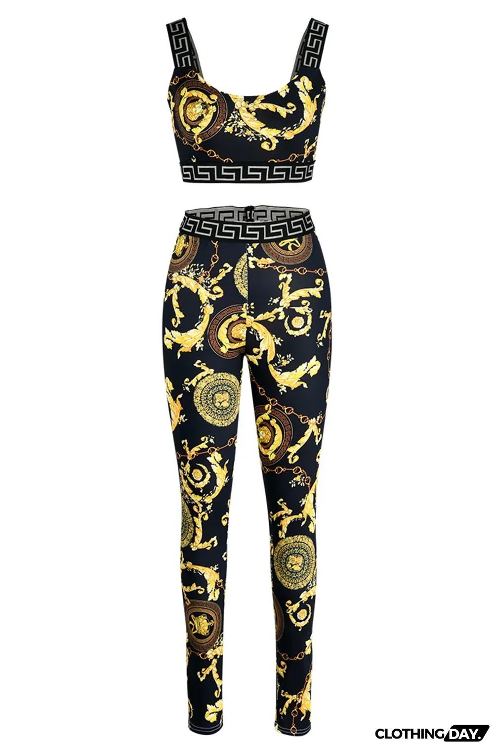 Black Fashion Casual Print Patchwork Backless O Neck Sleeveless Two Pieces