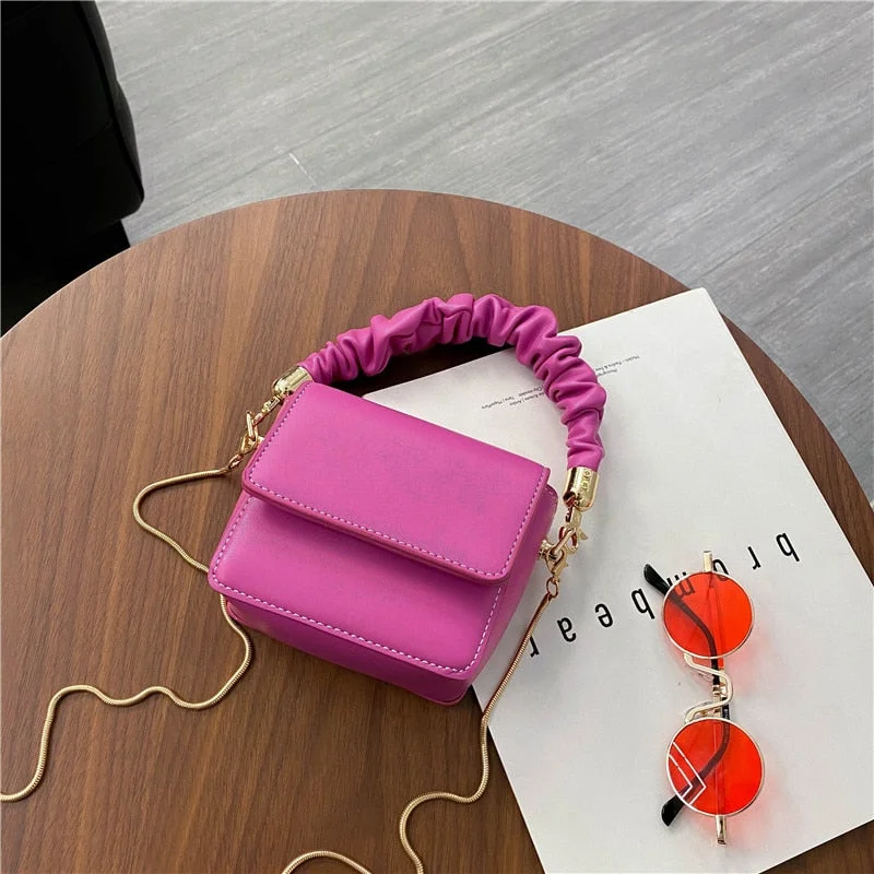 Super Mini Lipstick Bags with Short Handles Folds PU Leather Shoulder Bags for Women 2022 Kawaii Totes Handbags Crossbody Bags