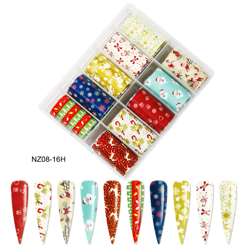 Kissbake 10pcs 4x100cm Nail Transfer Foil Paper Sticker Set Luxury Foil Nails Logo Transfer Nail Stickers Designer Fashion Nail Art Decal