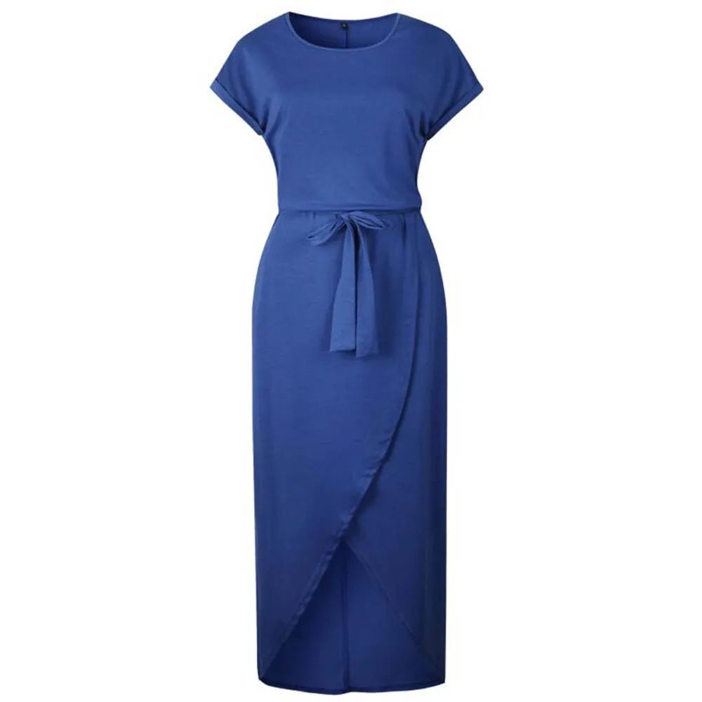 Spring/summer/autumn 6 Color Women Casual Dress Short Sleeves Asymmetrical Blue Green Daily Maxi Summer Dress Elegant Home Dress