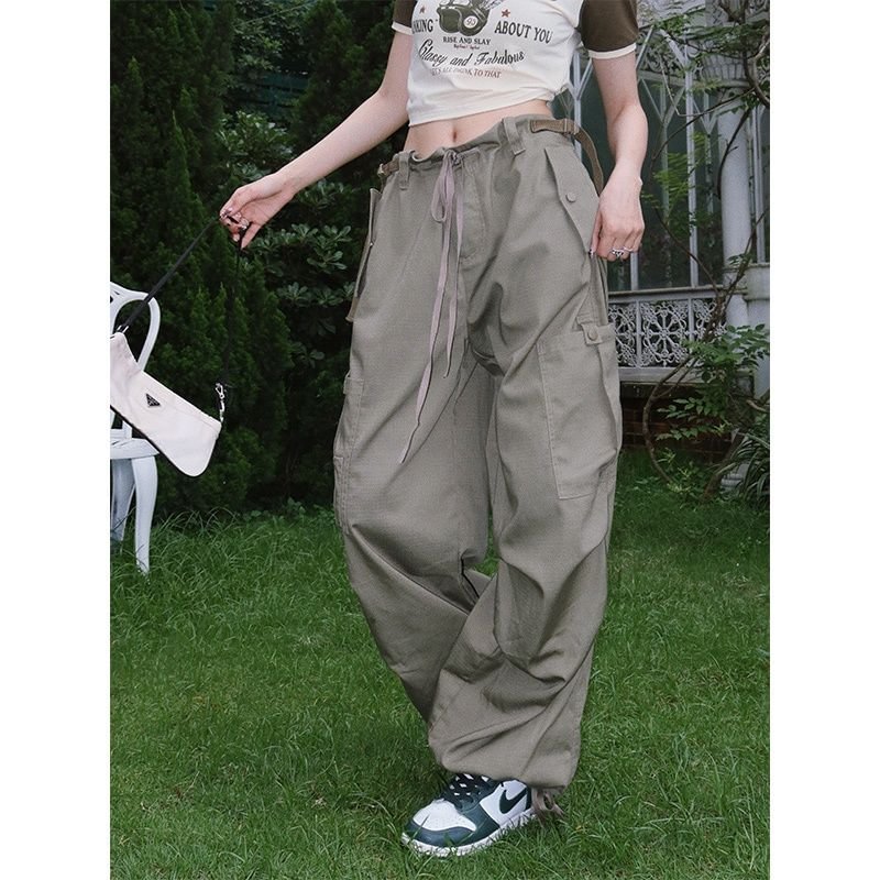 Fongt Y2K Parachute Pants Women Hip Hop Streetwear Baggy Low Waist Cargo Trousers Oversized Solid Hippie Punk Jogging Sweatpants