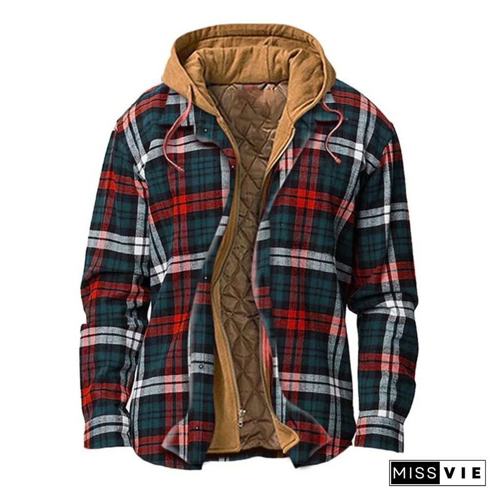 Mens Winter Plaid Thick Casual Jacket