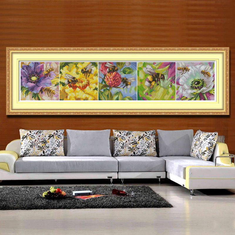 【Xiaobai Brand】Bee And Flower Full 14CT Pre-stamped Canvas(65*21cm) 164 Colors Cross Stitch