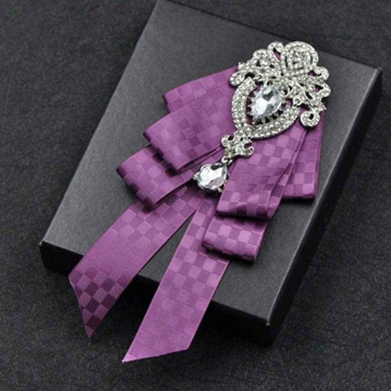 High-quality Fashion Handmade Red Diamond Bow Tie Wedding Collar Bowtie Brooch Pocket Towel Square Set Gifts for Men Accessories