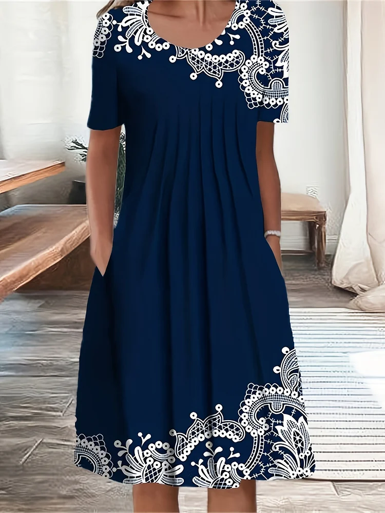 Fashion Elegant Women Dress Loose Casual Dress Women Printed Dress New Temperament