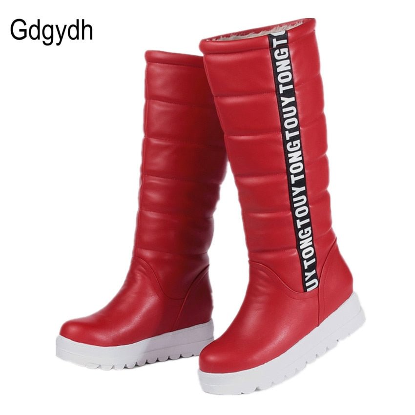 Gdgydh Winter Women Shoes Knee high Boots Female Elevator Flat Thermal Velvet Snow Boots Platform Cotton-padded Shoes Size 34-43