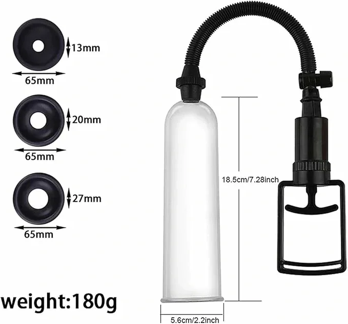 Men's Pull Bar Trainer Vacuum Penis Pump Manual Penis Enlarger Booster Device with Silicone Sleeves in 3 Sizes or Pocket Pussy(B)