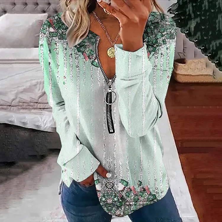 Women's Vintage Graphic Printed V Neck Sweatshirt