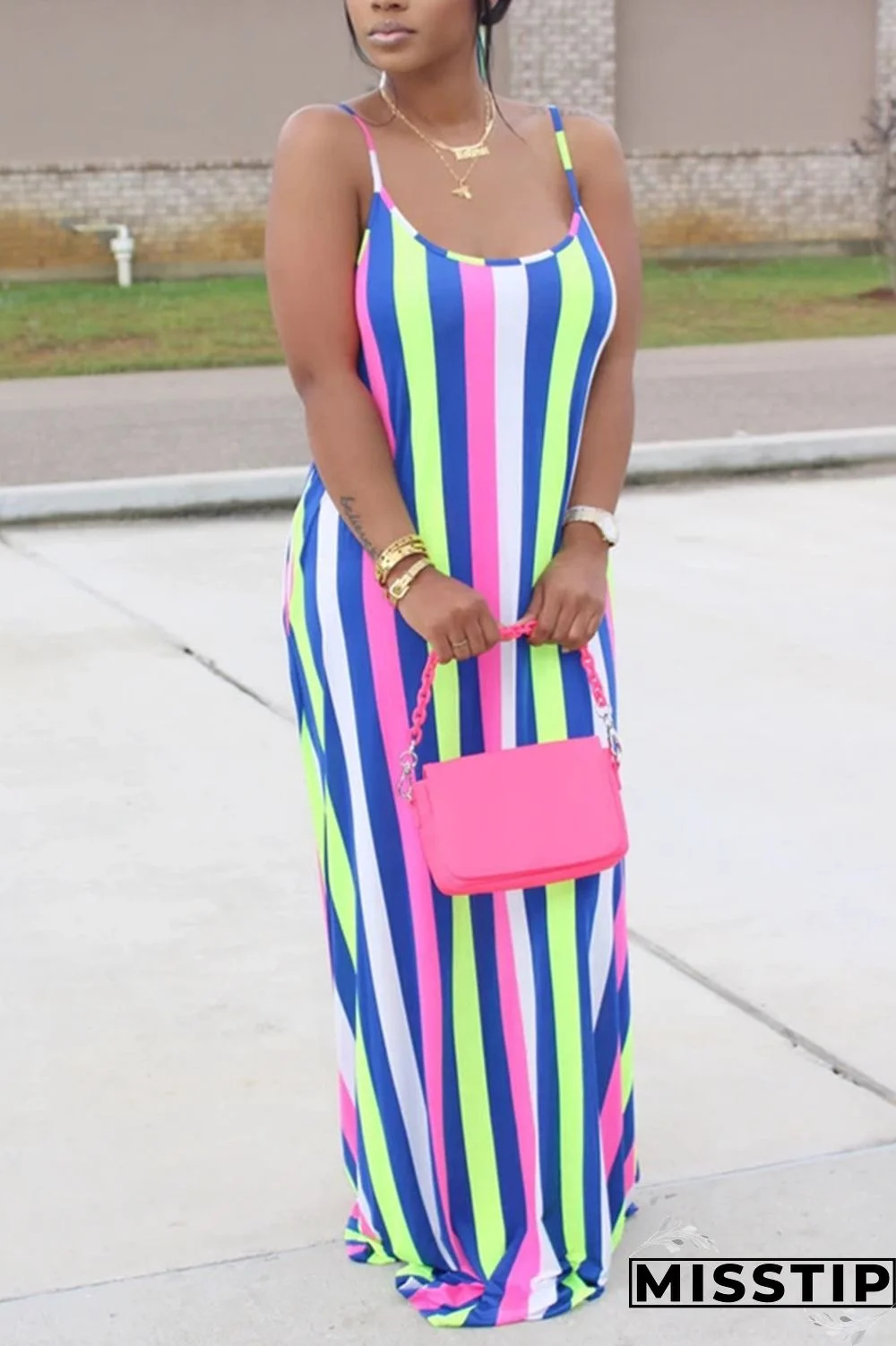 Colorful Fashion Casual Striped Sleeveless Loose Dress