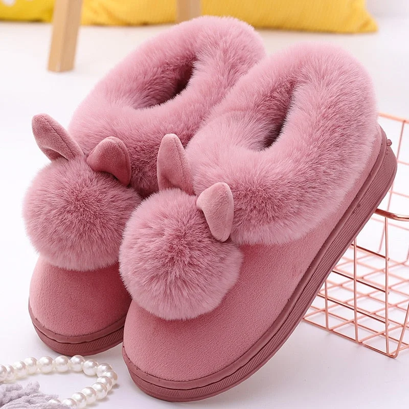 Comemore Winter Warm Women Slippers Female Platform Furry Fur Plush Men's Indoor Home Slipper House Shoes Woman Plus Size 44 New