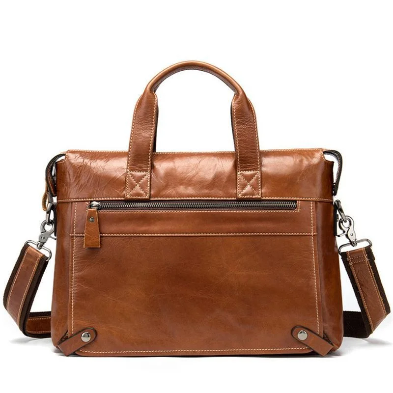 Men's Large-Capacity Handbag Business Leather Briefcase Crossbody Bag