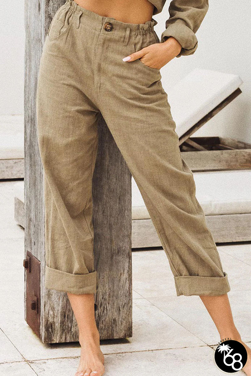 Fashion Casual Solid Patchwork Straight High Waist Bottoms | 168DEAL
