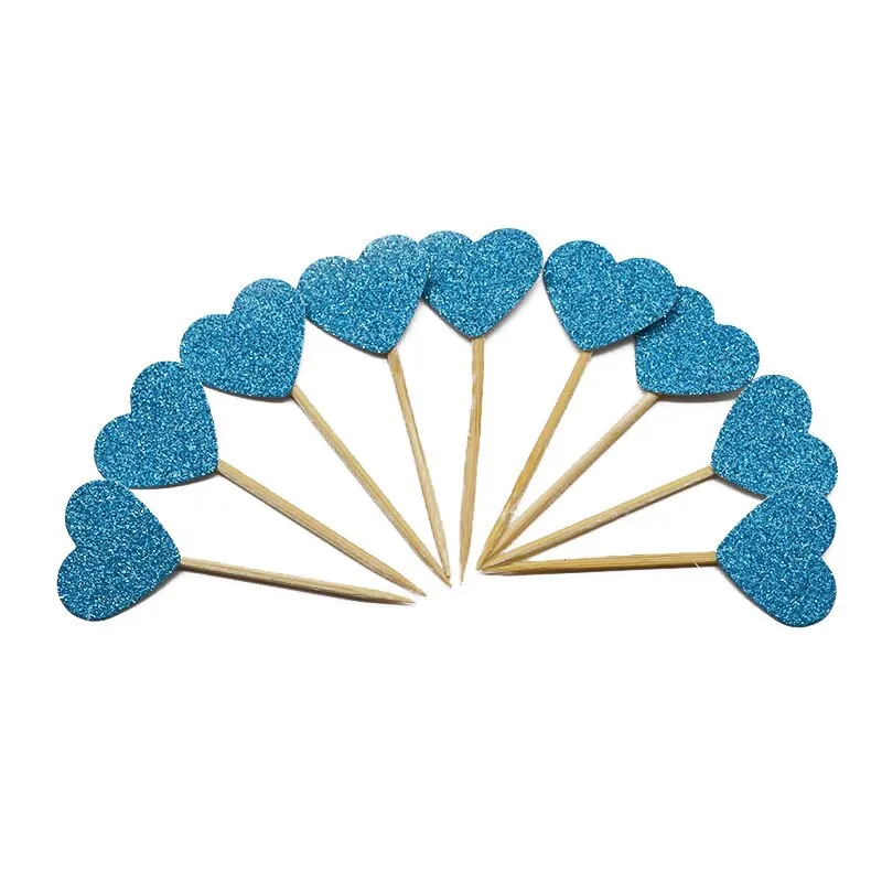 20 Pcs Handmade Lovely Glitter Heart Star Cupcake Toppers Birthday Wedding Party Decoration Cake Decoration Food Picks Supplies