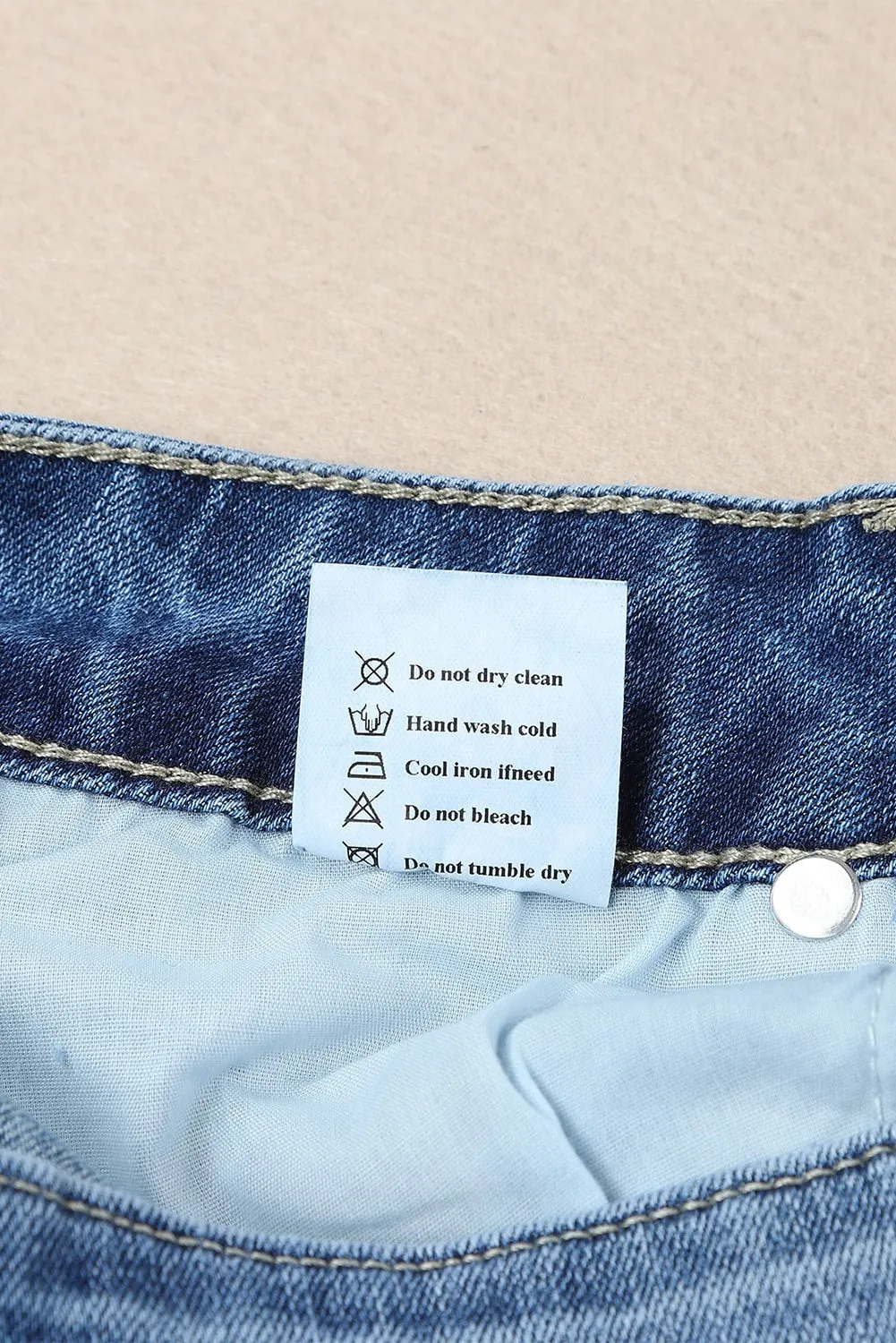Sky Blue Distressed Raw Hem High Waist Flare Jeans