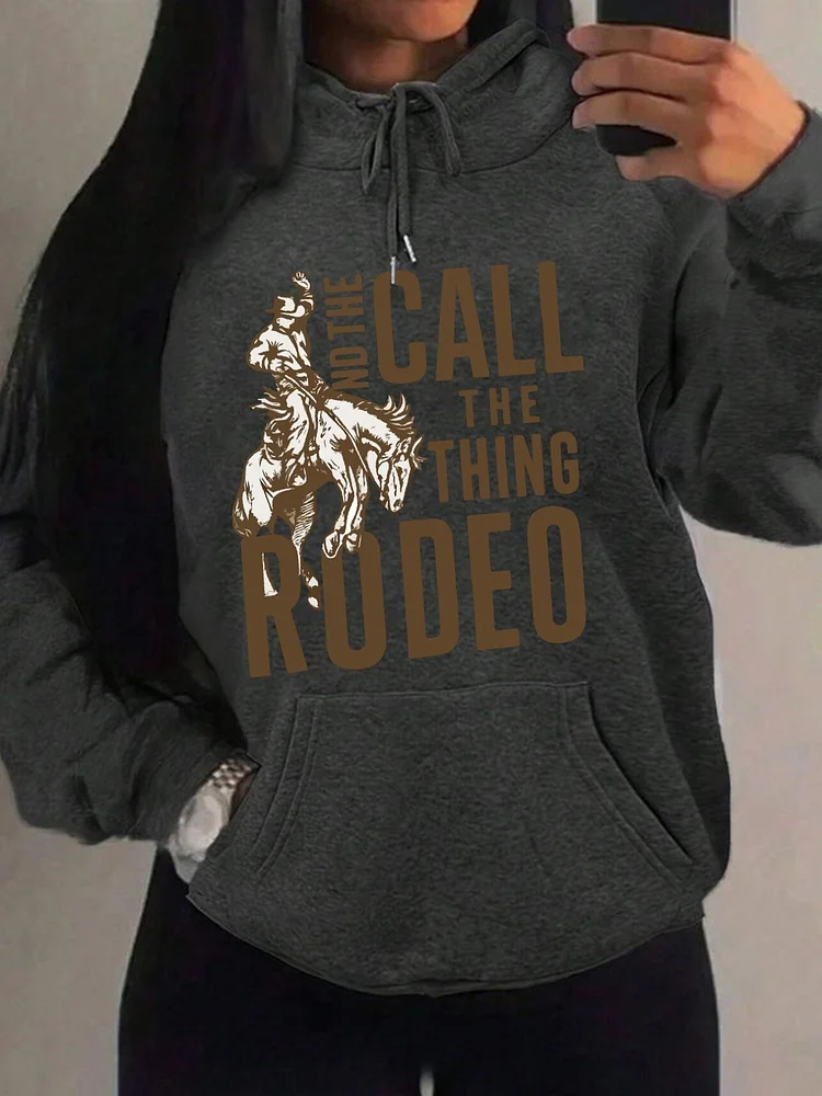 Cowboy Rodeo, Rodeoprinted Women's Plain Long Sleeve Drawstring Hooded Loose Casual Sweatshirt, Autumnwinterspringsummer, Long Sleeve Tops, Solid Color Hoodie, Loose Hoodie, Suitable For Spring, Summer, And Autumn