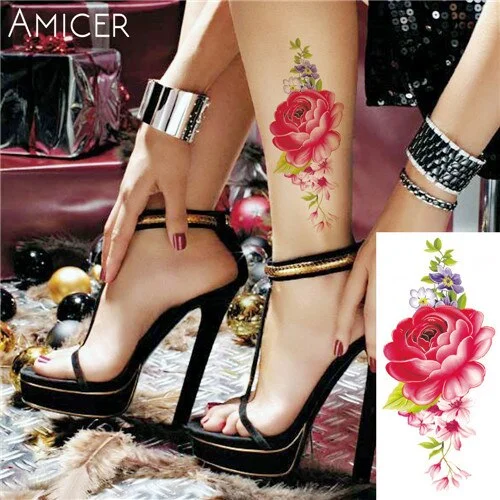 sexy romantic dark rose flowers Tattoo sleeve flash henna tattoos fake Waterproof temporary tattoos stickers translated tattoos